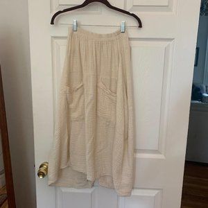 Cream Gauzy Cotton Midi Skirt w. Pockets Sz. S/M